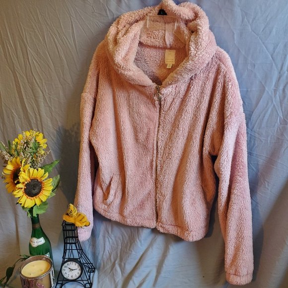 LC Lauren Conrad Jackets & Blazers - LC Lauren Conrad Pink Fuzzy Zipper Jacket Cozy